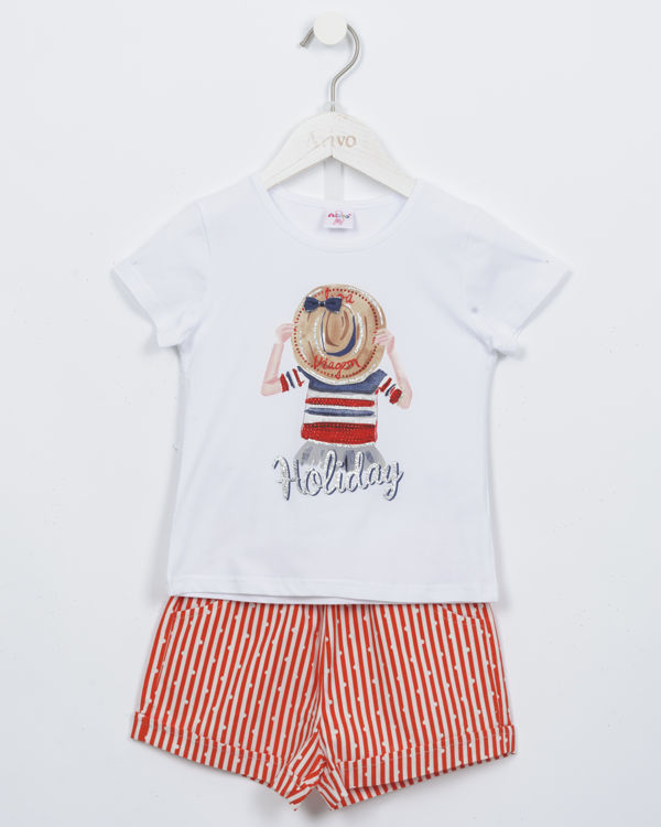 Picture of C2031 GIRLS HIGH QUALITY COTTON SET WITH STRIPED SHORTS
